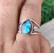 925 Sterling Silver Blue Labradorite Gemstone Ring Handmade All Size Ring RN33