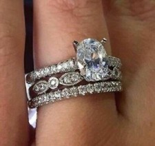 Lab-Created 3CT Oval Cut VVS1 Diamond Women's Trio Ring Set 14K White Gold Over