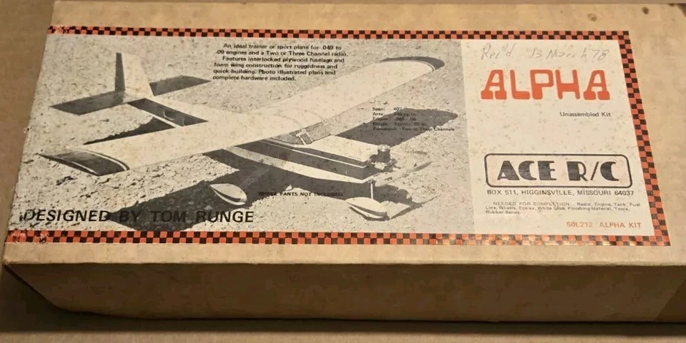 Alpha Ace RC Airplane Kit Plywood & Foam 40" Span Trainer Or Sport Vintage + - Image 2 of 4