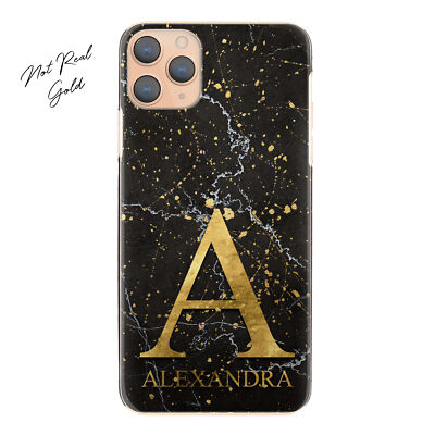 Personalisierte Handy-Hülle Initiale für iPhone 13/12/11/XR; schwarzer Marmor Hartschale