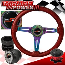 For 09-11 Genesis Spec Red Wood Neo Chrome Steering Wheel Extender Quick Release