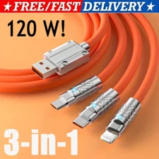 3 in 1 Max 120W  Fast Charging Cable USB Universal Cell Phone Charger Cord