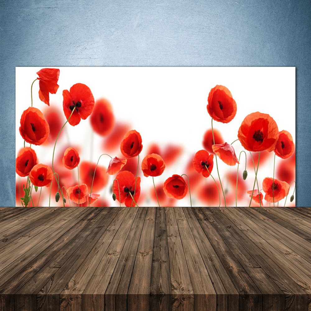 Crédence de cuisine en verre 140x70 cm avec motif de coquelicots rouges