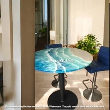 Ocean Epoxy Resin Coffee Table Top, Round Wooden Cafeteria Kitchen Furniture Dec