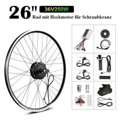 YOSE POWER E-bike Umbausatz 26'' 36V 250W Heckmotor für 6/7/8/9 Gang Schraubkranz