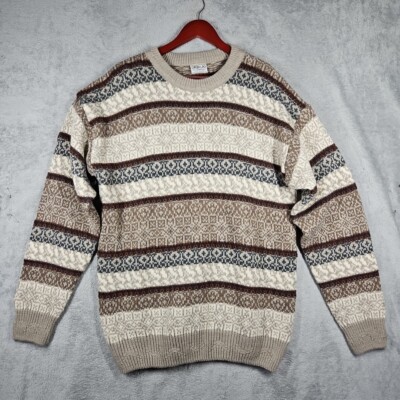 Giorgio di Firenze Sweater Coogi Style  Brown Beige Tan Gray Striped Size 2XL