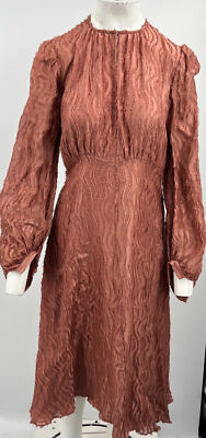 Rochas ALTERED Pink Silk Frayed Asymmetric Midi Dress sz 42