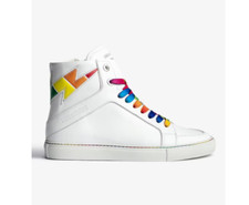 Zadig  Voltaire High Flash White Leather High Top Sneakers Sz 38, 7.5 US