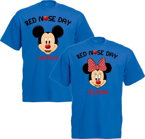 Personalised Mickey Minnie Red Nosed Day T-SHIRT,Disneyland Comic Relief Tee Top - Picture 2 of 12