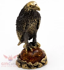Solid Brass Amber Figurine of a bird Raven perched on a nest IronWork