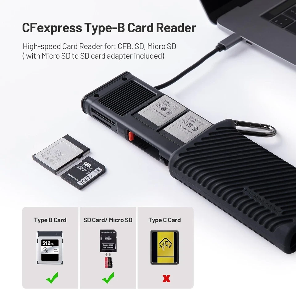 Portable Aluminum CFexpress Card Reader & Holder - Fast 10Gbps Transfer, Black - Image 4 of 4