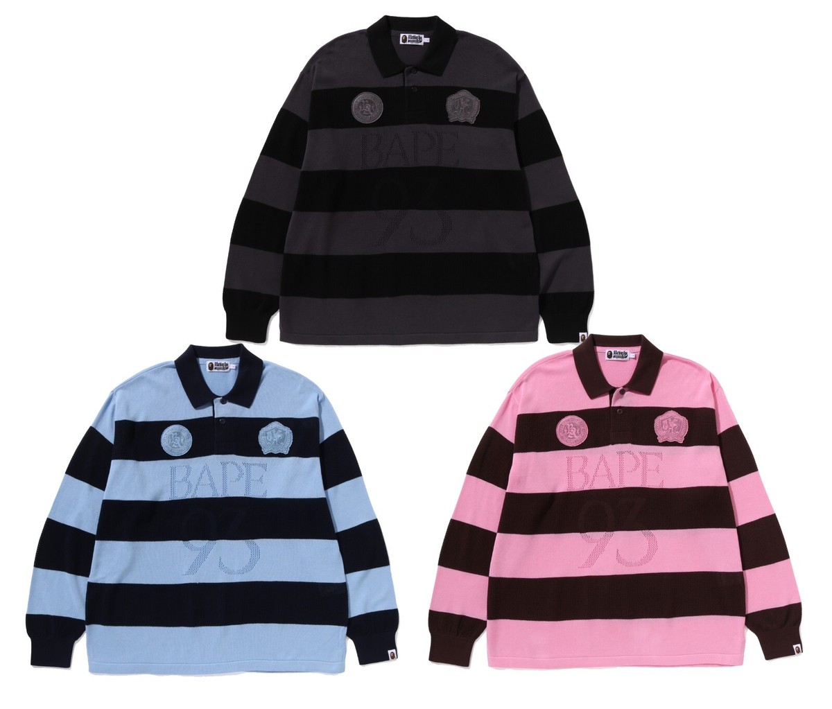 【A BATHING APE】3色展開 JACQUARD MULTILOGO STRIPE LS TEE A BATHNIG APE Men's JACQUARD MULTI LOGO STRIPE RELAXED FIT L