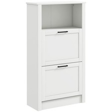 Shoe Storage Cabinet with 2 Flip Drawers, White MDF Entryway Organizer