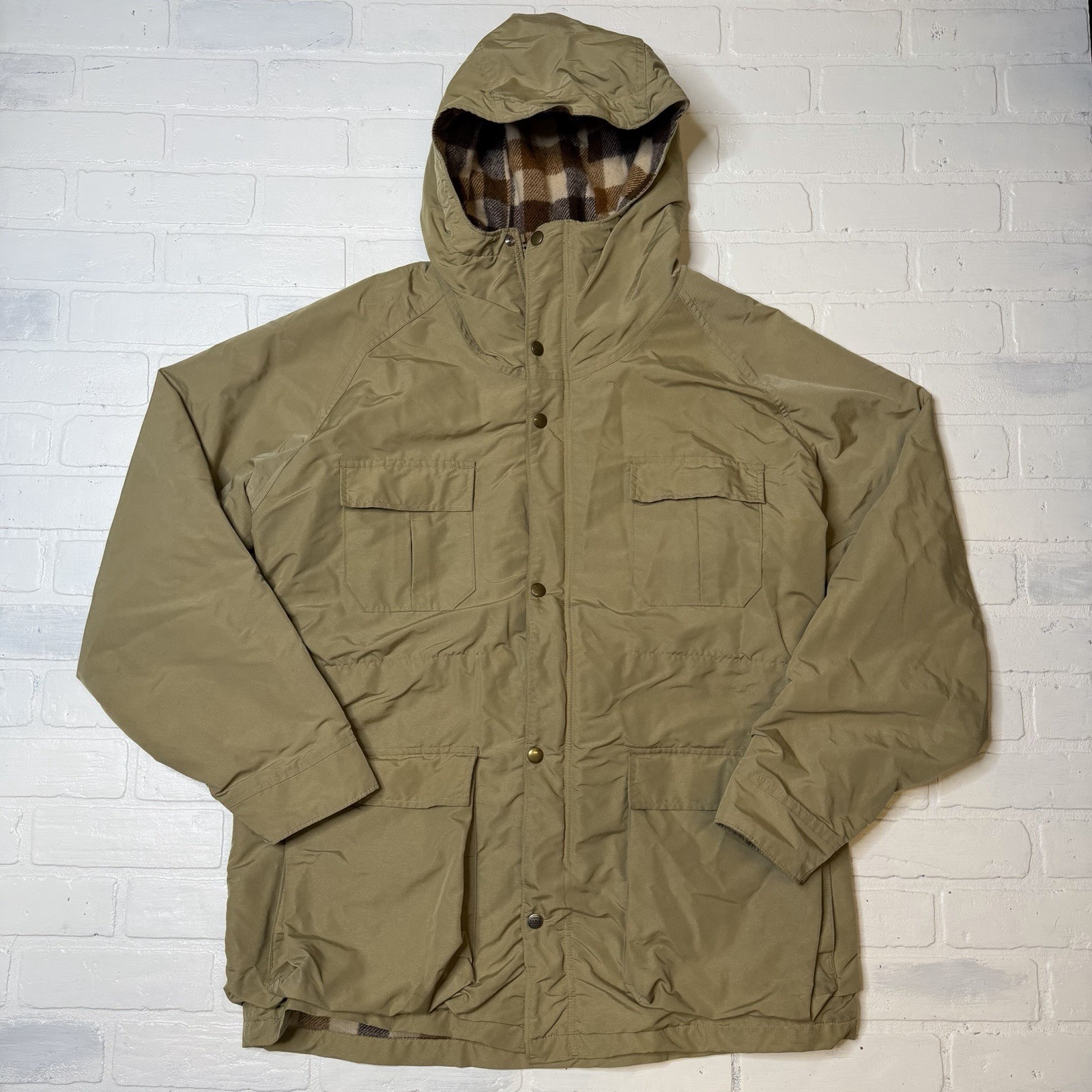 VTG Woolrich Barn Coat Men Size L Wool Lined Canvas Jacket Beige USA Made *