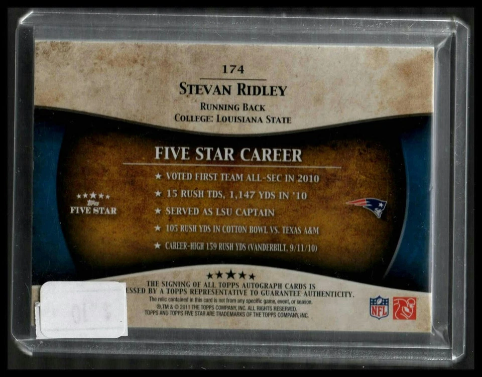 2011 Topps Five Star #174 Stevan Ridley Rookie Autograph patch - Silver #/99 - Image 2 of 2