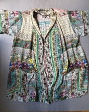 Johnny Was Womens M Multicolor Silk Floral Kimono Jacket Open