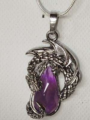 Neu Sterling Silber Echter AAA Amethyst Umschlungen mit ein Drachen 50 cm Kette