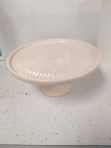 Vintage Jeannette Opaque Pink Milk Glass Cake Stand, Plate Pedestal