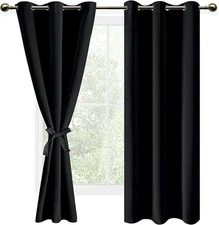 DWCN Black Blackout Curtains for Bedroom Sewn with Tiebacks - Thermal Insulated