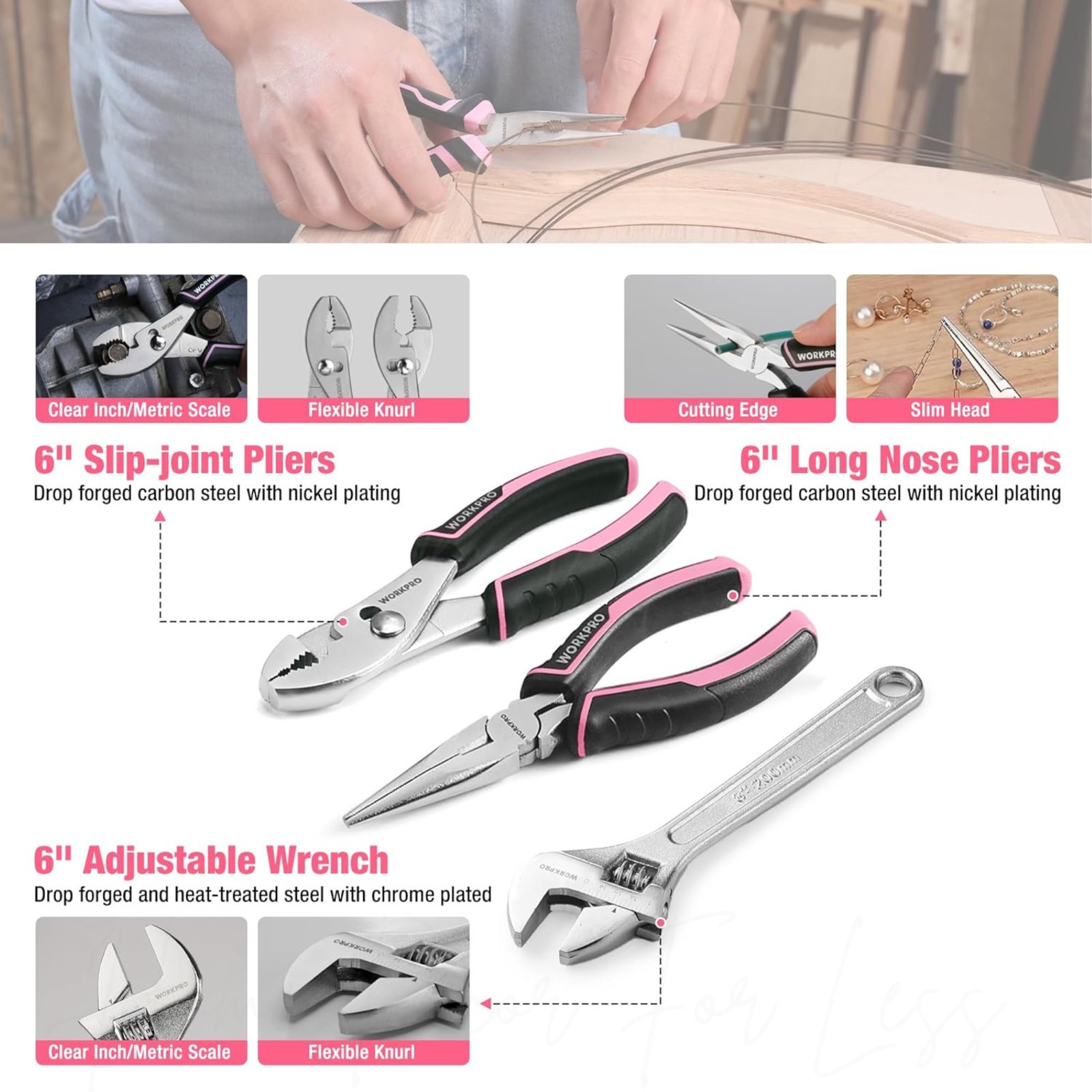 258 Piece Workpro Ladies Pink Hardware Tool Set with Durable Carrying ...