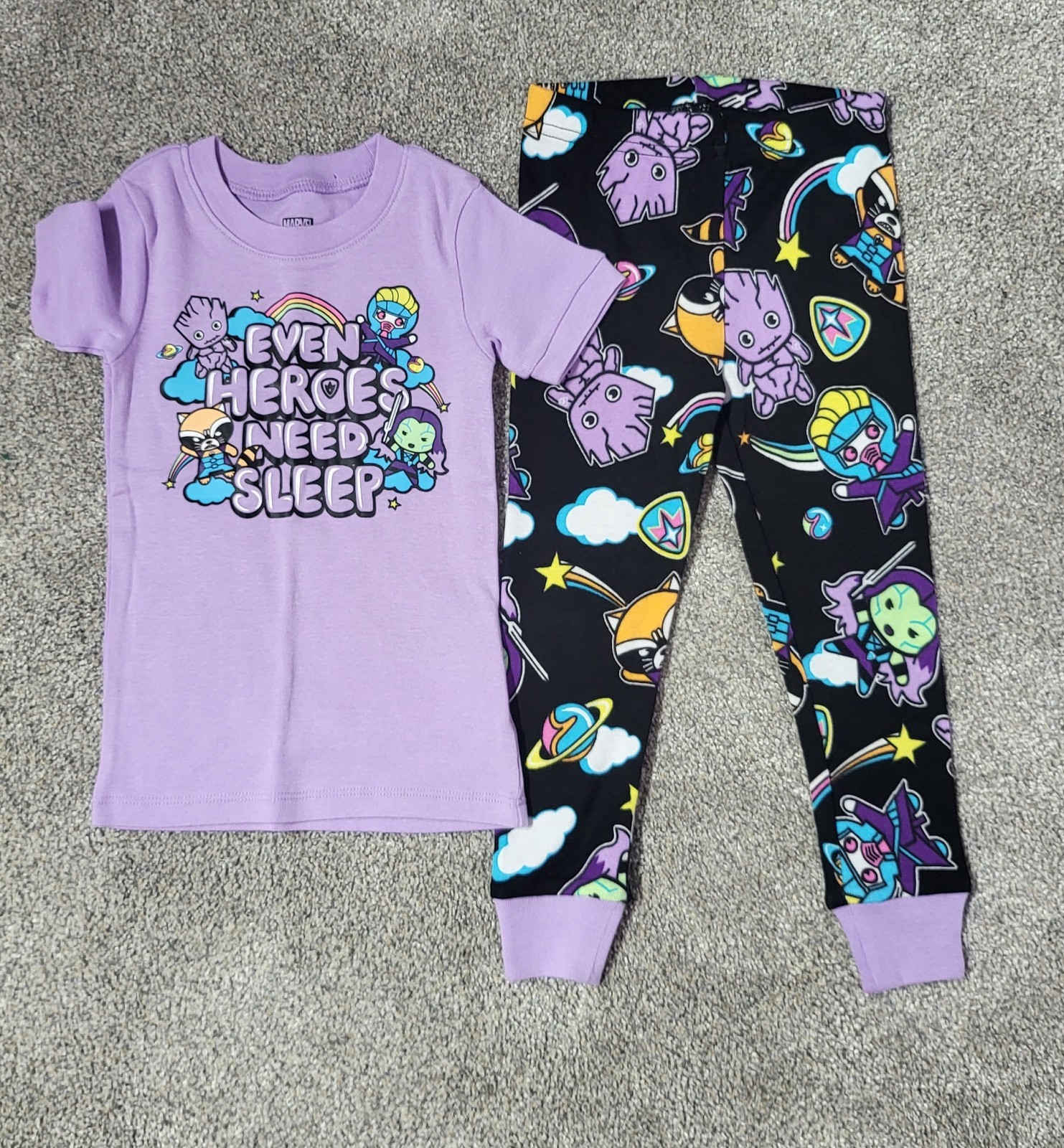 Marvel Amazon Essentials 2T Baby & Toddler Lounge Set Purple Short Sleeve Groot