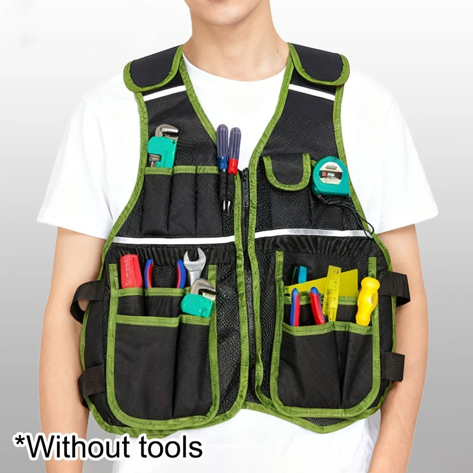 Tool Vest Nylon Mesh Cloth Quick Release Zipper Adjustable Shoulder Straps - Image 2 of 4