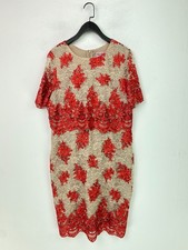 Phase Eight Nude Red Lace Sequin Floral Dress Overlay Occasionwear Pencil UK 18