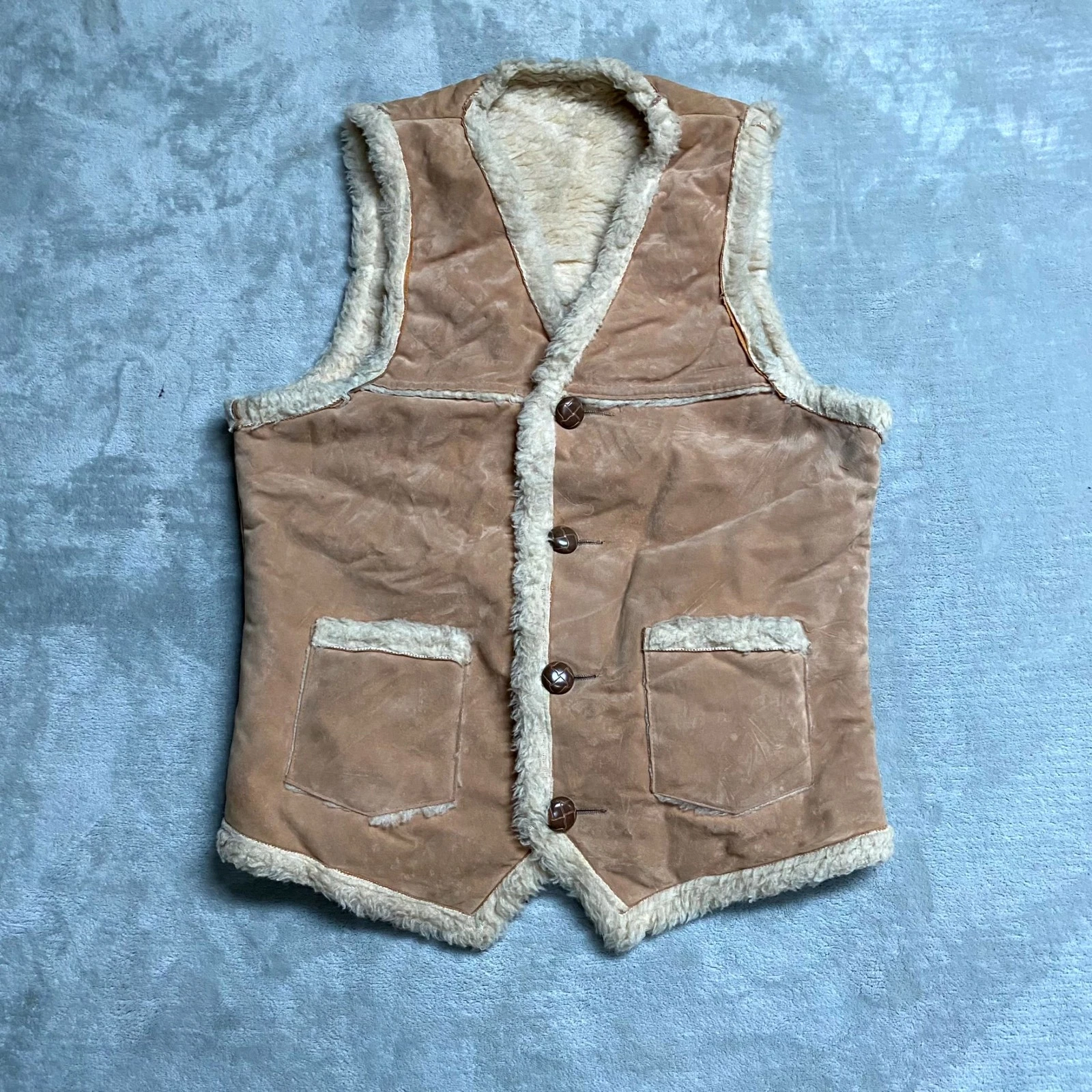 Vintage Shipton Western Vest Mens Medium Brown Fleece Lined Button Front Pockets