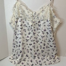 Y2K Style Satin Babydoll Cami Dainty Floral Print Lace Trim 90s Cottage Fairy