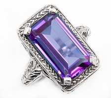 12CT Natural Amethyst 925 Solid Sterling Silver Nouveau Look Ring Sz 6,7,8,9 AZ1