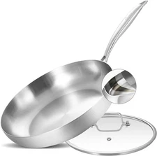 12 Inch Tri-ply Stainless Steel Frying Pan with Lid,Skillet,Induction Chef's ...