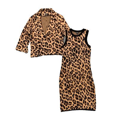 Minnie Rose Dress Jacket Women S/M Multi Animal Knit Sleeveless Snap Button 2pc