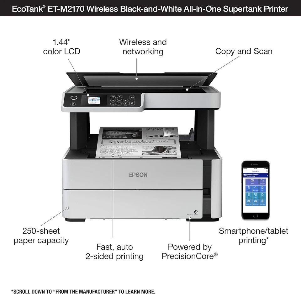 Epson EcoTank ET-M2170 Wireless Monochrome All-in-One Printer - Image 3 of 3