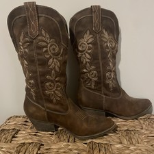 Women's Western Cowboy Boots Embroidered Mid-Calf Pointed Toe Cowgirl Boot 7