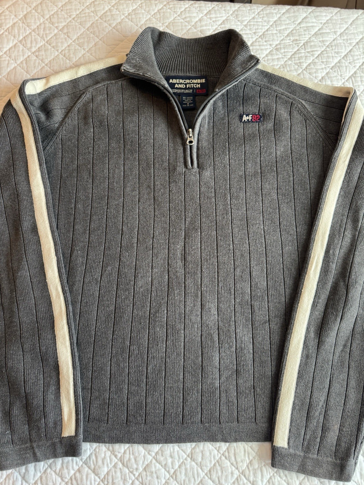 VTG Men’s Abercrombie & Fitch Gray Ribbed Quarter Zip Med Pullover Sweater Y2K