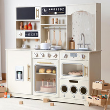 Play Kitchen for Kids, Wooden Kids Play Kitchen Playset with Real Lights  Sound
