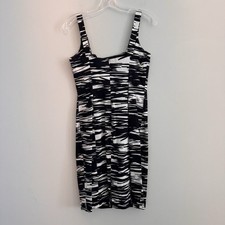 Calvin Klein Women 6 Sheath Dress Abstract Black White Brushstroke Cotton