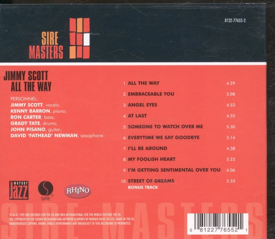 Jimmy Scott All The Way CD Europa Sire 1992 Im Digipak 8122776552 - Bild 2 von 3