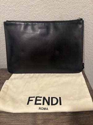 Fendi Roma Unisex Black Leather Monster Collection Large Zipper