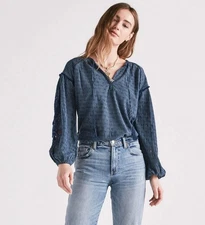 Lucky Brand Women's 3XL BOHO Blue Drop Shoulder Knit Blouse Top