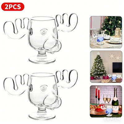 2 Stück National Lampoon's Christmas Vacation Glass Moose Cup Griswold Moose Mug
