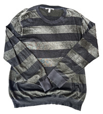 Autumn Cashmere Men's Light Green Striped Cotton Cashmere Blend Sweater Sz XL