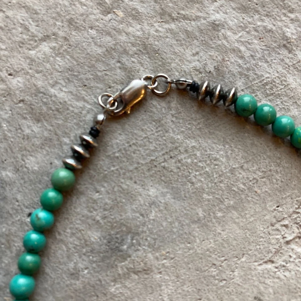 Natural Green Turquoise Necklace with SV925 Navajo Pearl, 40cm, Unisex - Image 3 of 4