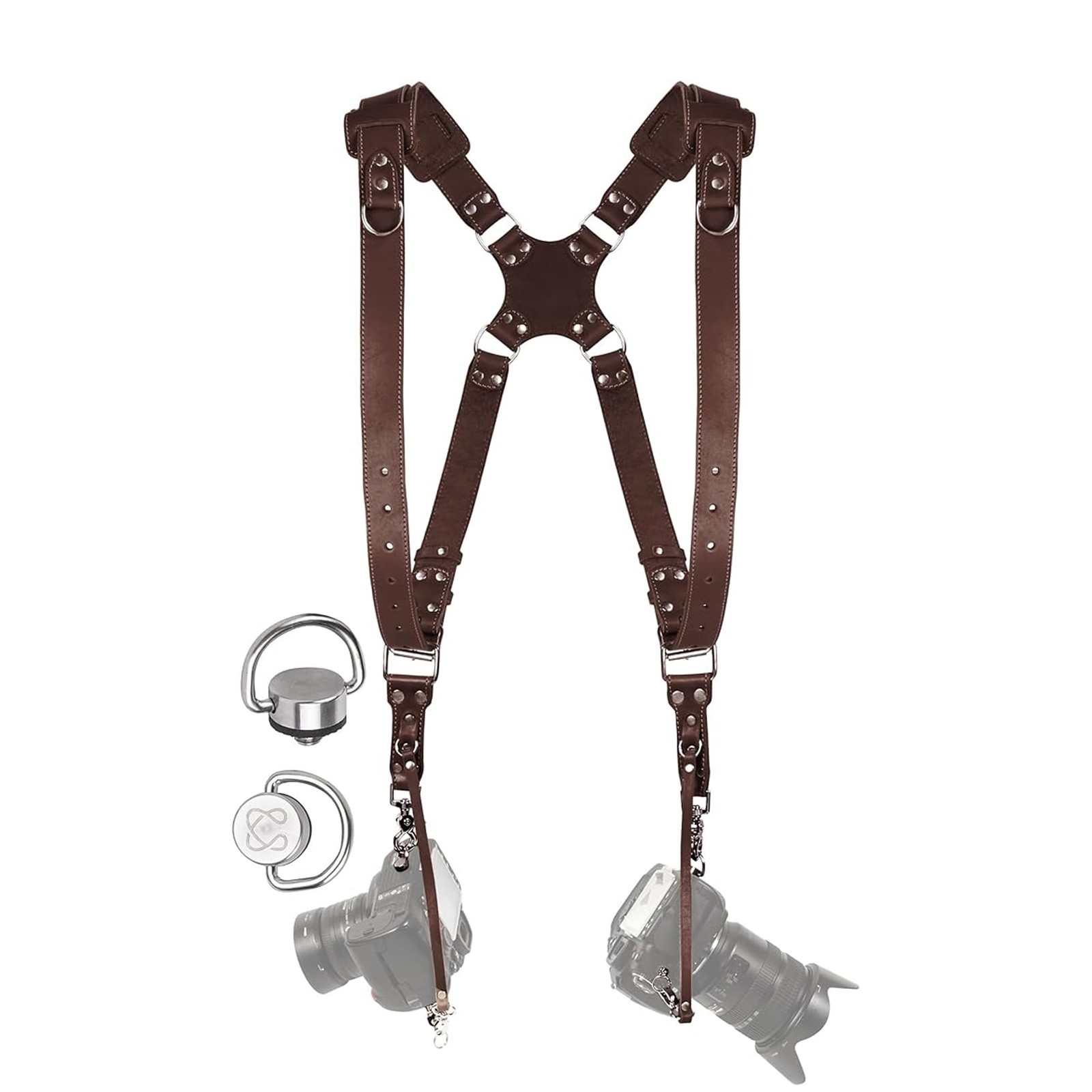 Camera Harness for 2 Cameras – Dual Shoulder Leather Camera Strap – Double Ca...