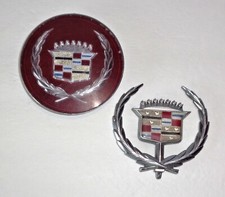 Vintage Cadillac Emblem Lot 1970s Wheel Hub Cover Hood Ornament Laurels Maroon