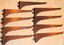 9 vintage 8-inch “coppertone” “tarnished copper” slotted shelf brackets