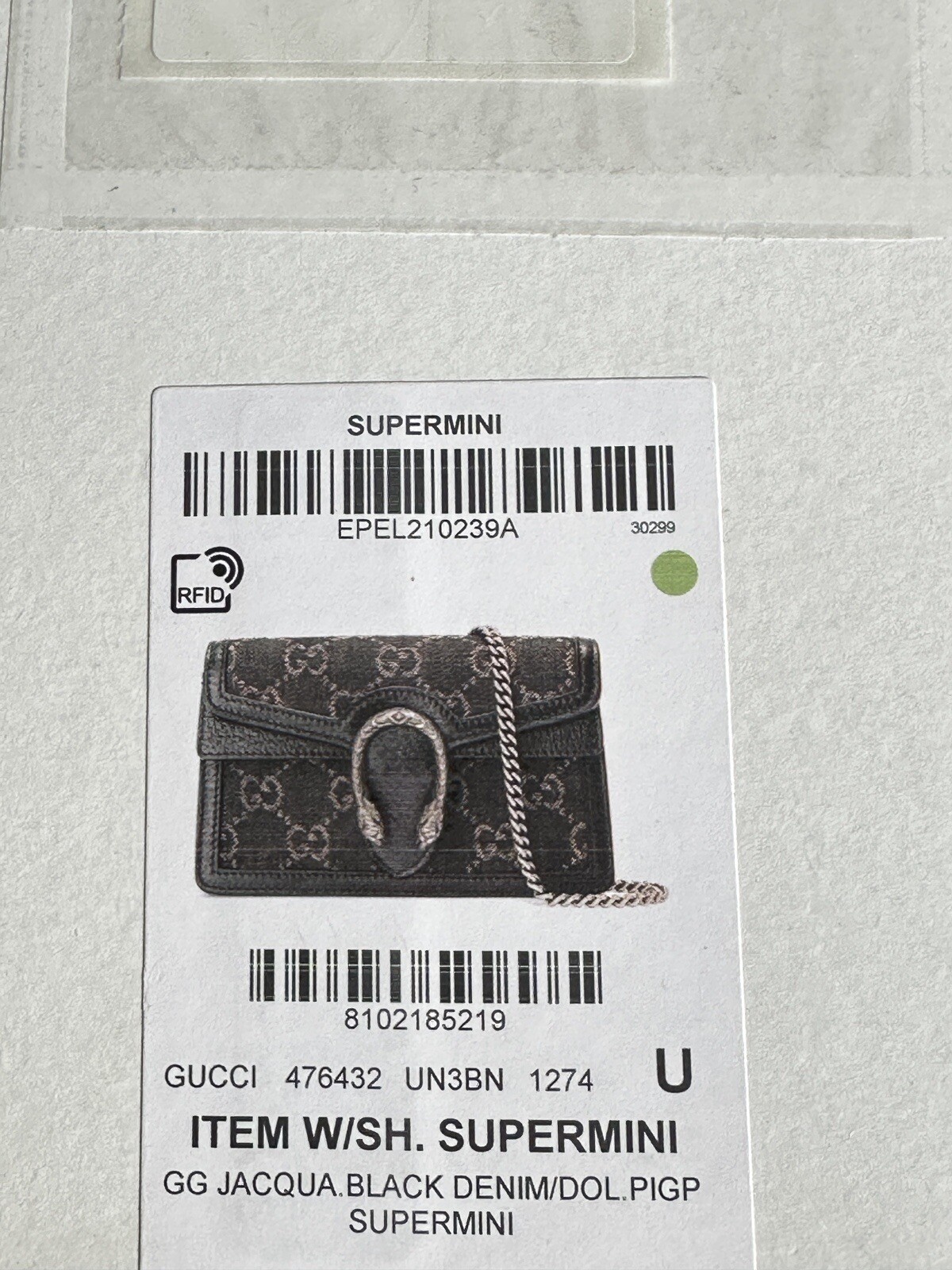 New Gucci Dionysus Super Mini Denim Chain Crossbody Bag Clutch Handbag