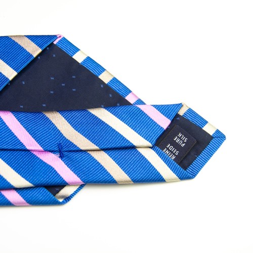 MONTI Krawatte Blau Creme Weiß Pink Streifen 100% Seide Binder - Bild 4 von 5