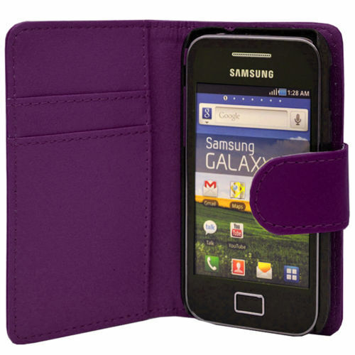 Purple Wallet Leather phone Case Card Slots for Samsung Galaxy Young GT-S5360 - Afbeelding 1 van 4