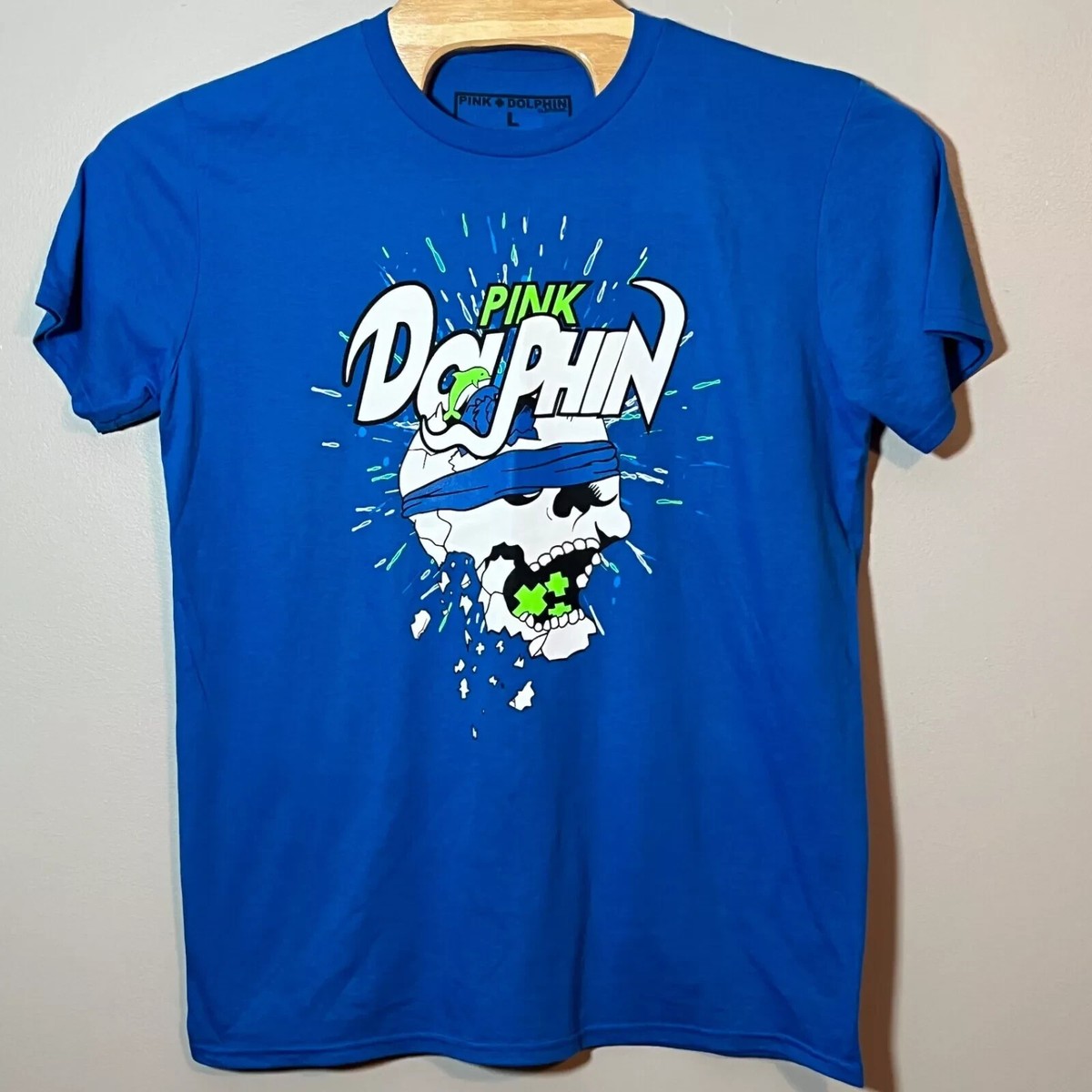 Pink+Dolphin Blindfolded Skull Graphic T Shirt Size XL Blue NEW